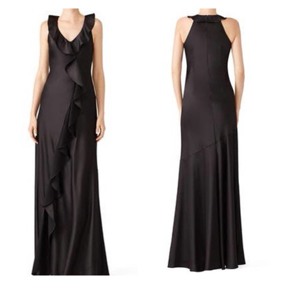 Aidan Mattox Black Satin Ruffle Front Sleeveless Maxi Dress 2 - Picture 12 of 13